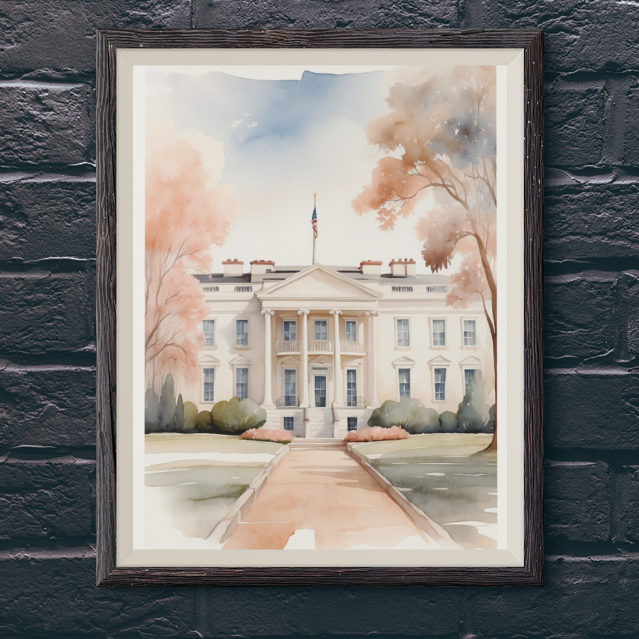 White House Watercolor. Poster or Framed.